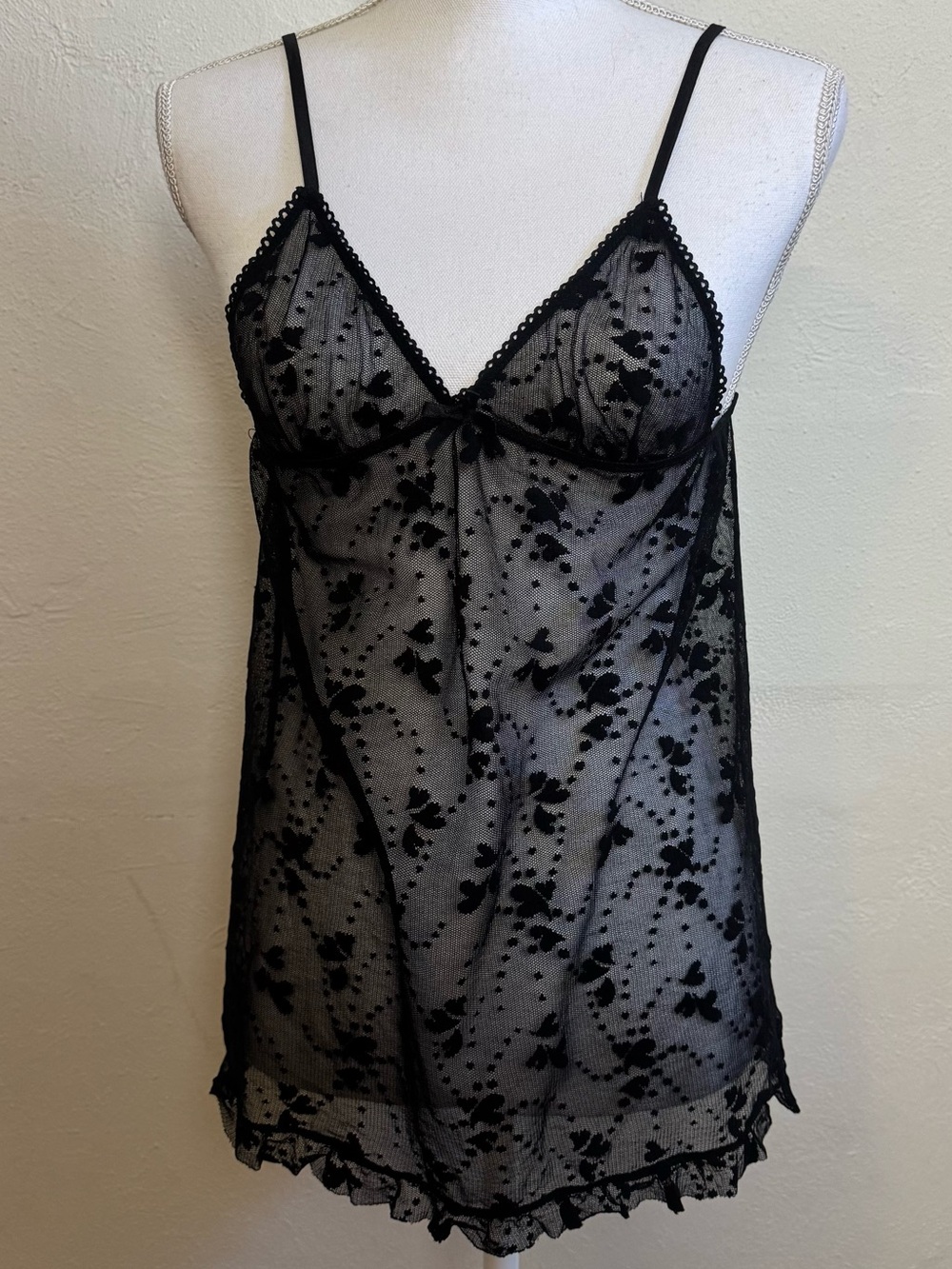 Lacey Sheer Heart & Dots Triangle Ribbon Back Teddy Lingerie